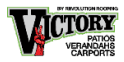 Victory logo for verandahs, patios, and carports, featuring a bold and sleek design that represents quality in home improvements, including verandahs, patios, and outdoor spaces made from Colorbond and Bluescope materials.