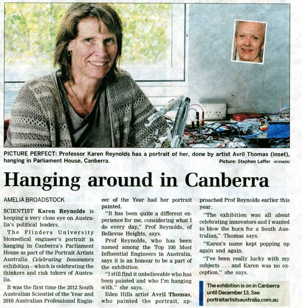 Article about Avril Thomas oil painting portrait hung at Federal Parliament House. Subject of the painting Karen Reynolds