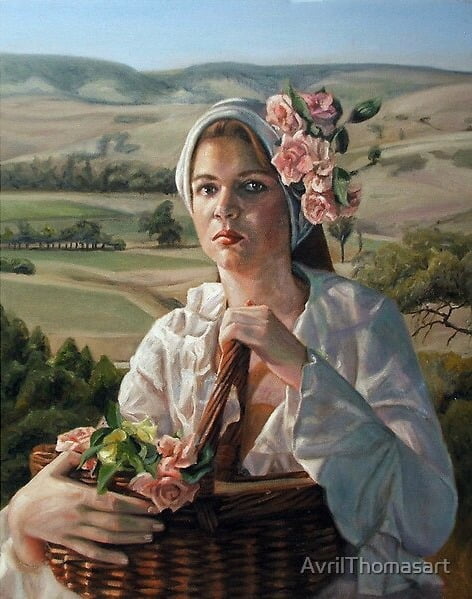 Oil painting portrait by South Australian portrait artist Avril Thomas Harvest Rose exhibited in National portrait exhibition Women Painting Women. Winner of Fine Art Americas global art competition