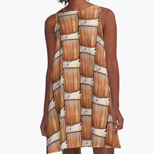 Rusty textured A-line dress by Adelaide artist Avril Thomas at Magpie Springs – bold abstract print of weathered rusted metal and patina in earthy tones, all-over industrial rustic design on flowy women's dress for sale

