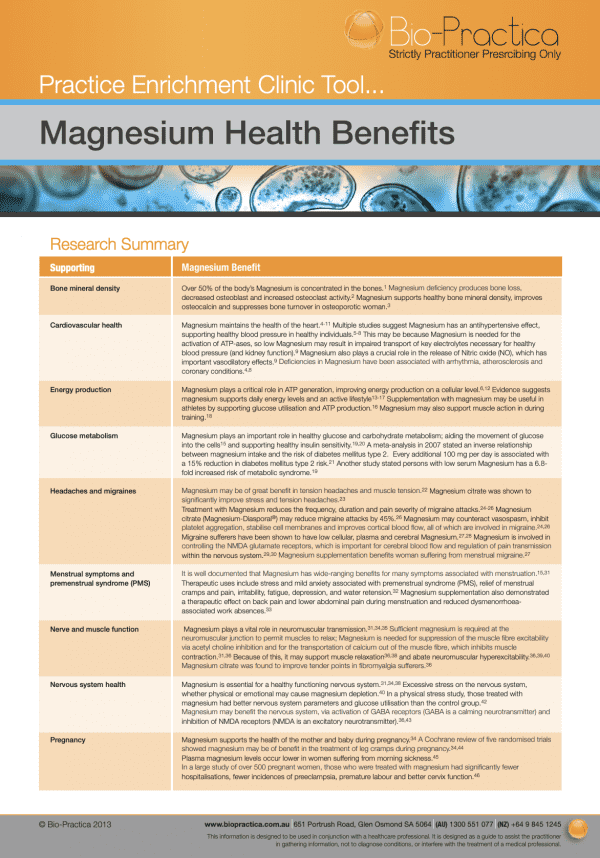 Magnesium Health Benefits (20 printed copies) BioPractica