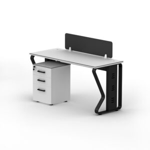 An image of a FLOW Single seat desk and set of drawers on a white background