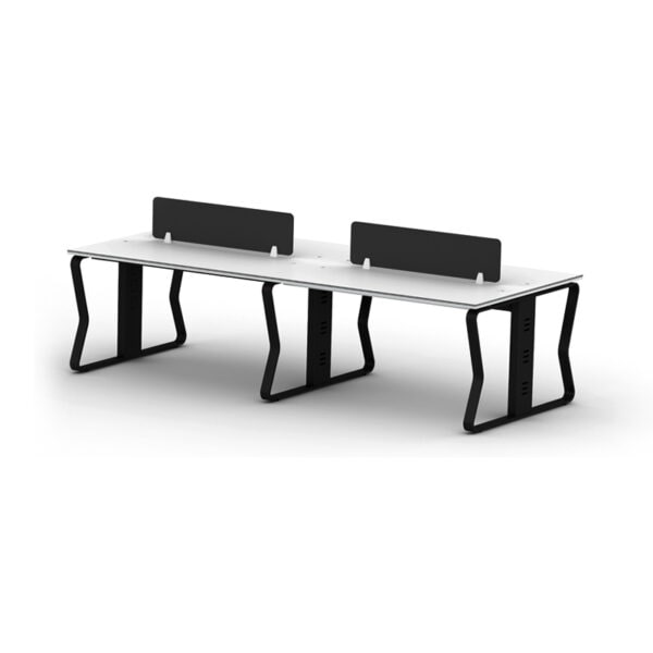 A black and white FLOW 4 Seater Workstation.
