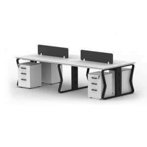 A black and white FLOW 4 Seater Workstation with optional drawers.