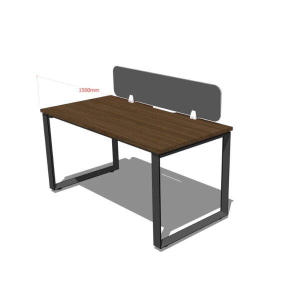 Illustration of a dark wood grain Universal Single Desk with a black frame.