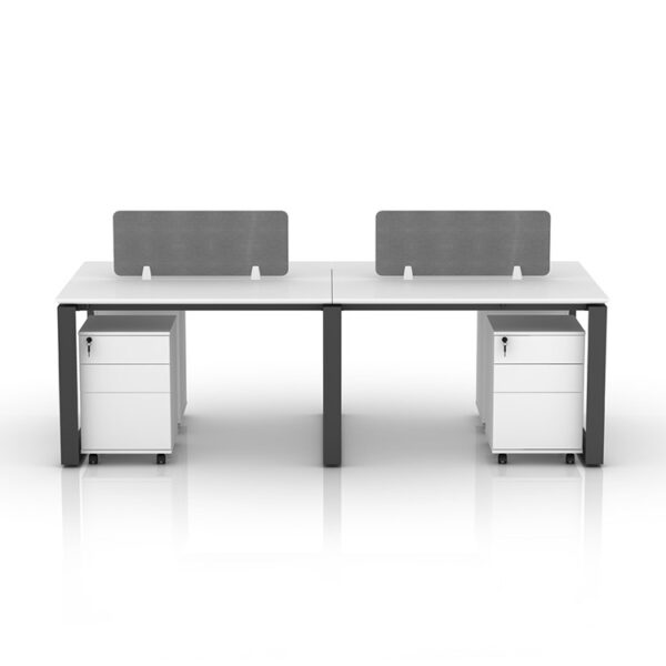 A Universal 4 Seat Workstation with optional drawer units and grey screens