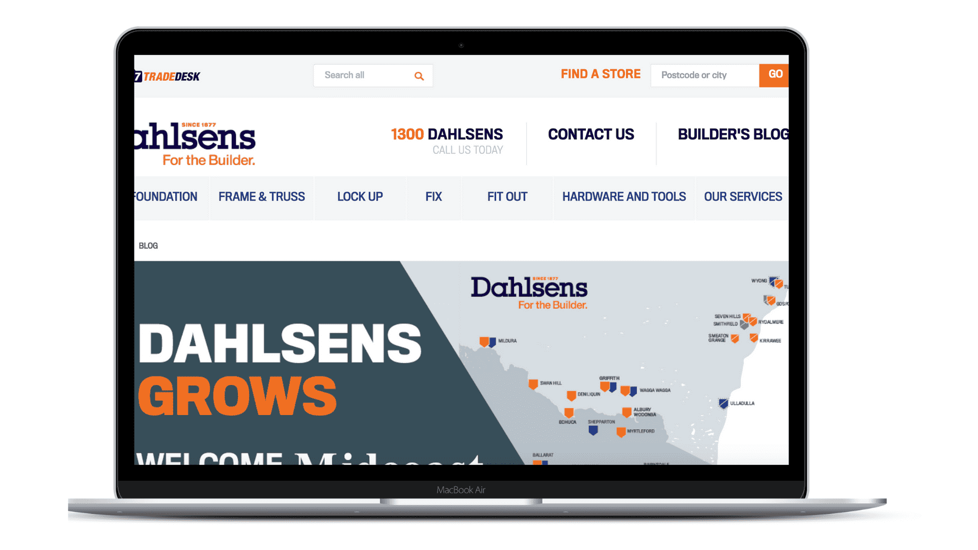 Dahlsens website on laptop