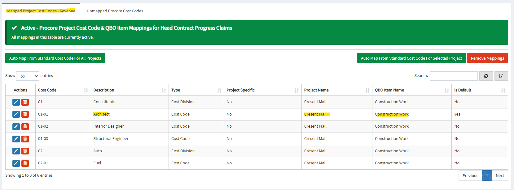 How To Map Project Specific Cost Codes Revenue And Expense In Onecore Qbo Interfy Help 0334