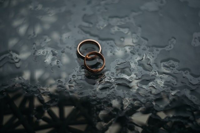Two bronze wedding rings