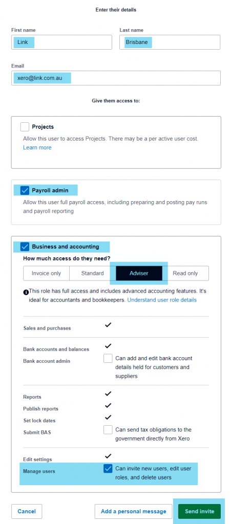 Invite LINK to Xero | Link