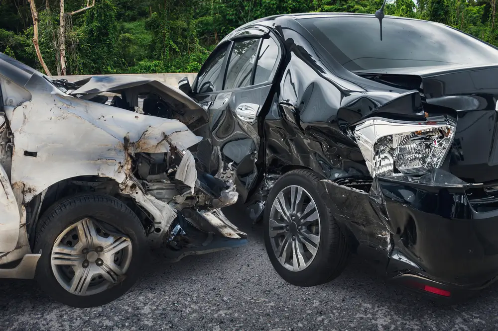 Two damaged cars after a crash