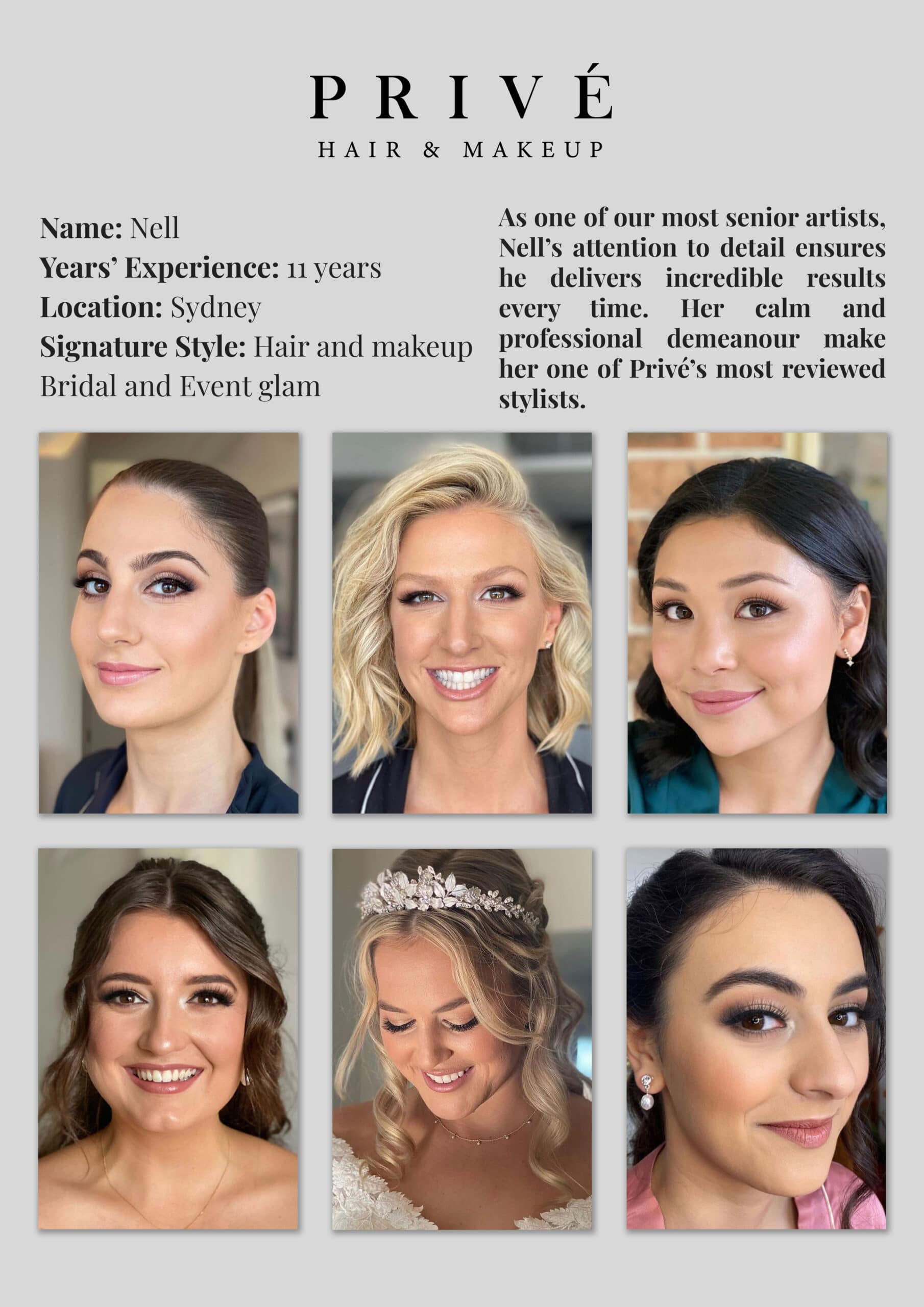 Privé Hair & Makeup Artist Portfolio - Nell in Sydney