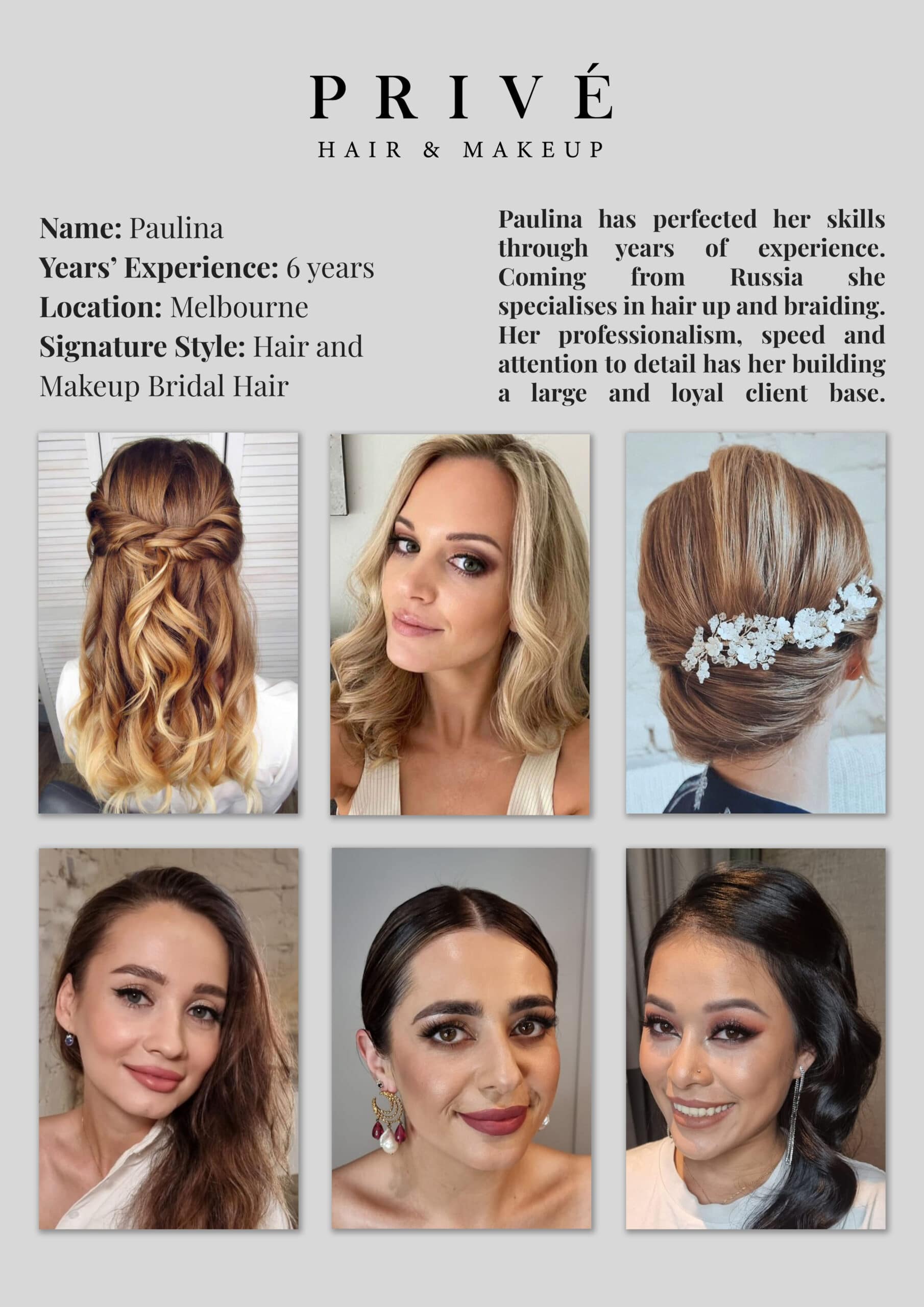 Privé Hair & Makeup Artist Portfolio - Paulina In Melbourne