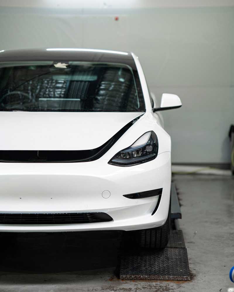 Tesla paint protection — mirror and panel detail