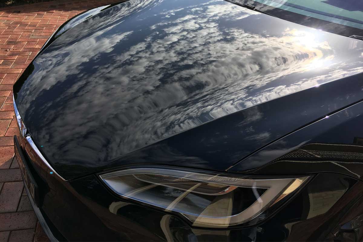 Tesla paint protection — bonnet and guard detail