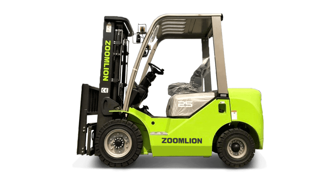 Green Zoomlion forklift with lifting forks extended | Spartan Machinery