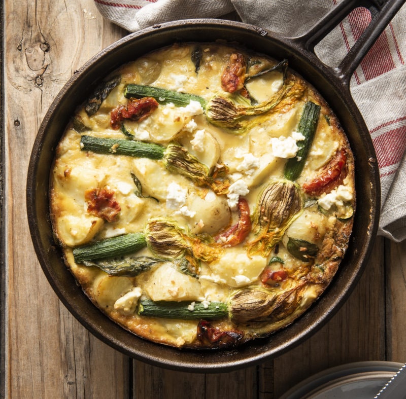 Potato, Zucchini, Basil, and goats cheese Frittata Spudlite