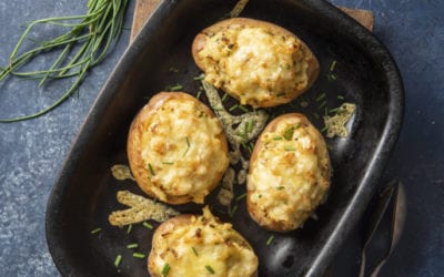 Twice Baked Potatoes with Horseradish, Grainy Mustard and Chives