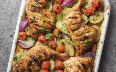 Roasted Harissa Chicken and Vegetable Tray Bake