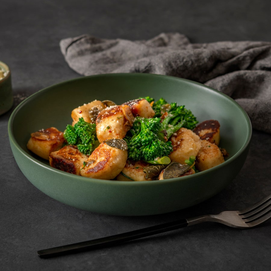 Lemon Gnocchi with Broccolini, Capers and Chilli Spudlite