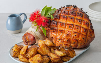 Glazed Ham with Crispy Spiced Roast Potatoes