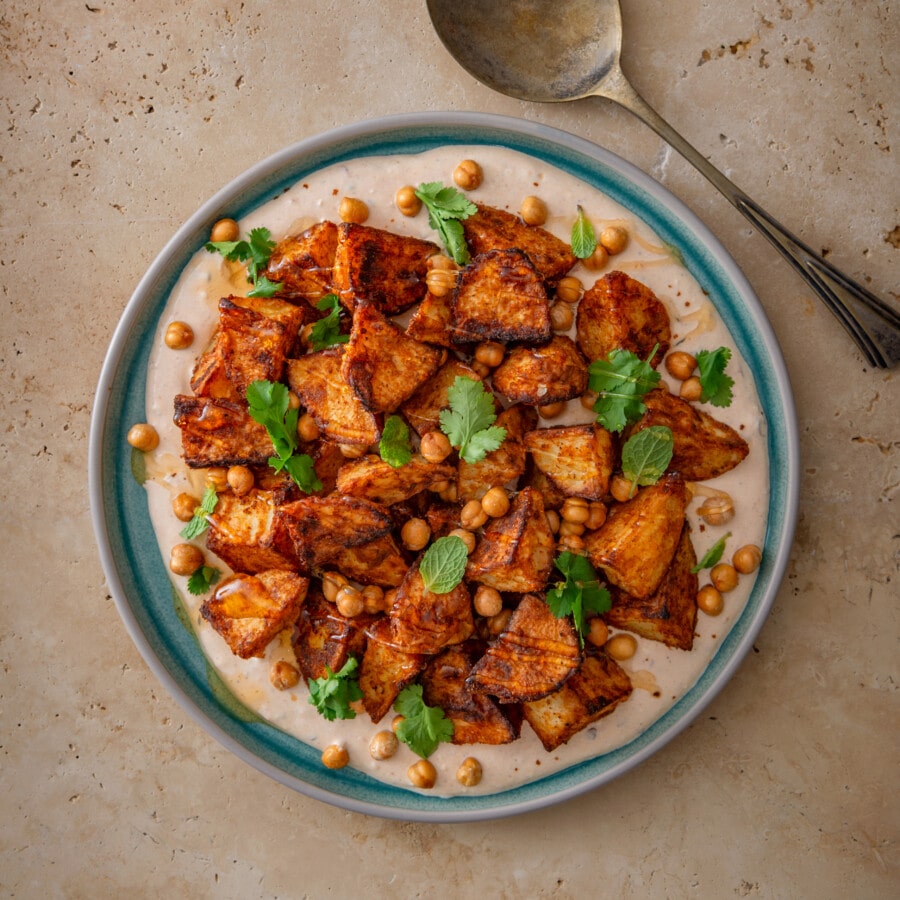 Roast Potatoes with Harissa Whipped Feta Spudlite