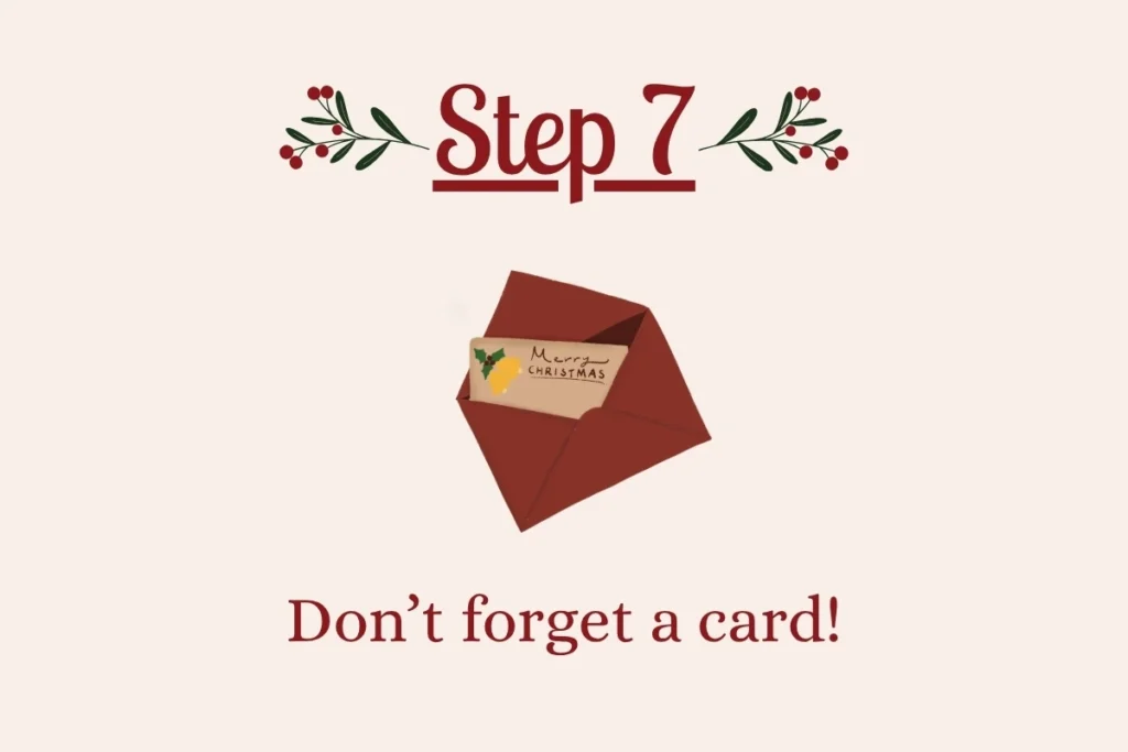 Step 7 don't forget a card graphic with christmas card in envelope | Swoosh Finance
