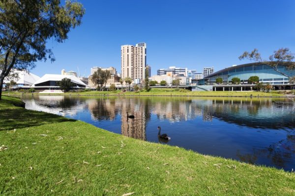 a lake beside the city of adelaide