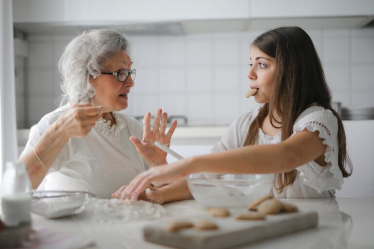 Young woman and an older woman talking