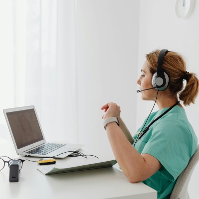 HIPAA-certified virtual medical assistant managing audiology practice workflows including patient scheduling, insurance verification, and documentation on secure healthcare platforms