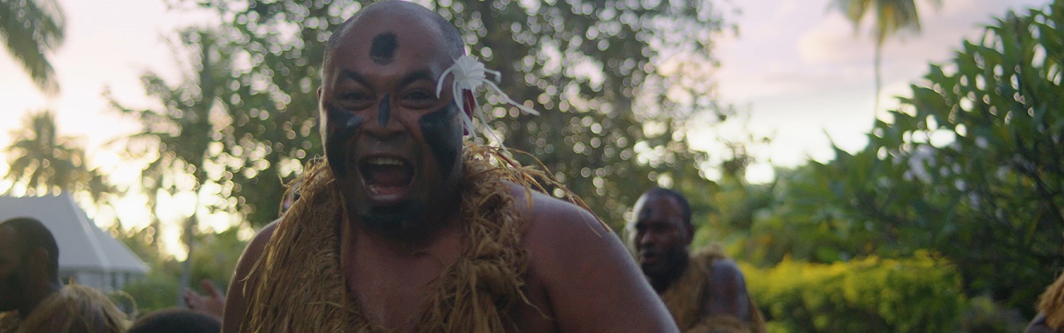Fiji meke performance with warrior at the forefront vomo island fiji