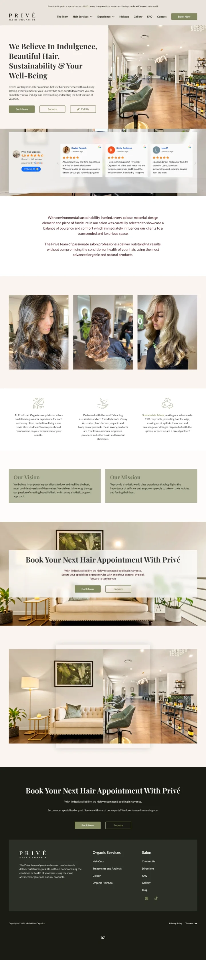 Acreenshot of the complete Privé Hair Organics home page